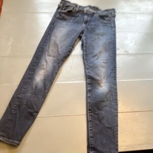 AG Adriano Goldschmied Women's Slim Stretch Denim Jeans Blue Logo Button Zip 28R
